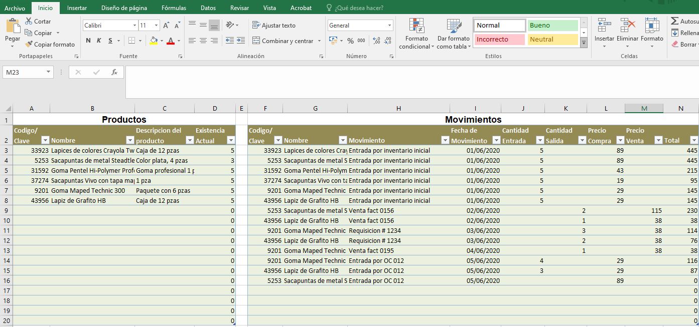 Formato de inventario en Excel
